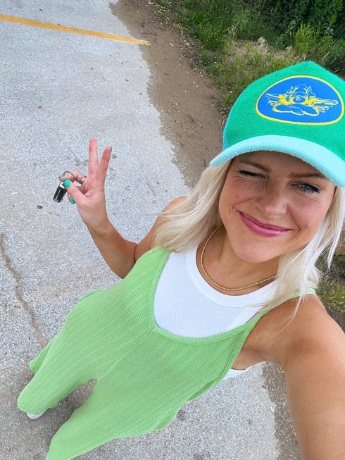 Everyday Ease Ribbed Jumpsuit// Lime